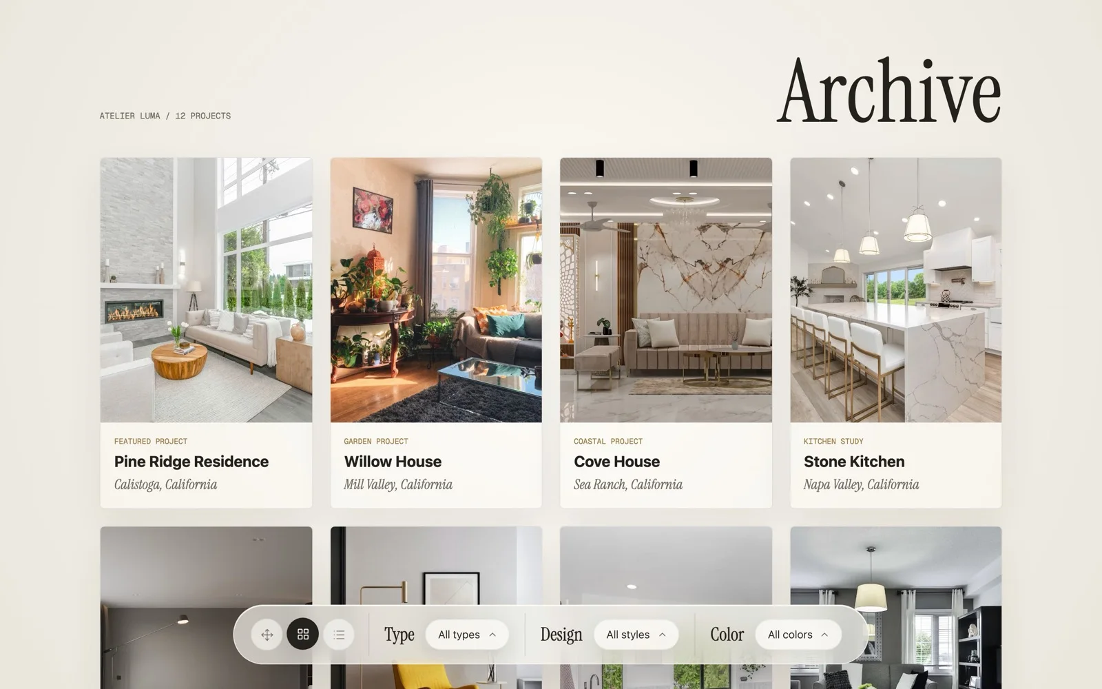 Atelier Luma project archive grid
